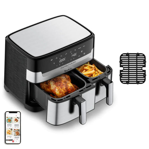 Friteuse sans huile Moulinex Air fryer Dual Easy Fry & Grill Inox 2 tiroirs EZ905D20