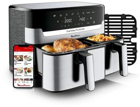 Friteuse sans huile Moulinex Air fryer Dual Easy Fry & Grill Inox 2 tiroirs EZ905D20