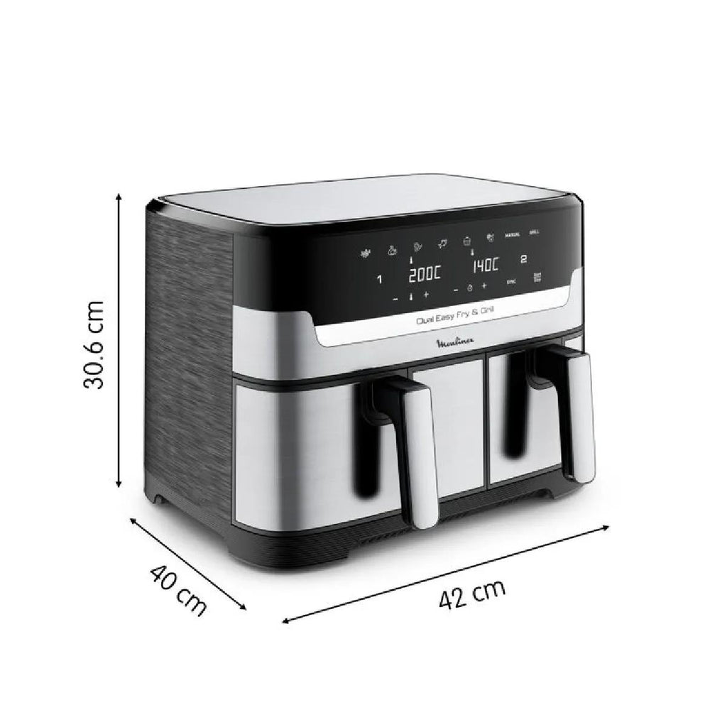 Friteuse sans huile Moulinex Air fryer Dual Easy Fry & Grill Inox 2 tiroirs EZ905D20