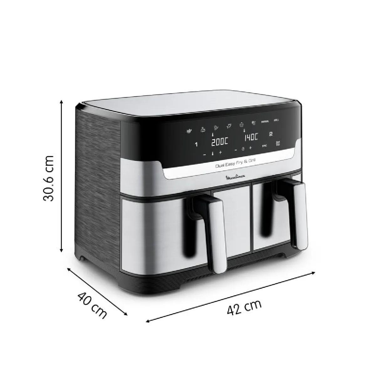 Friteuse sans huile Moulinex Air fryer Dual Easy Fry & Grill Inox 2 tiroirs EZ905D20