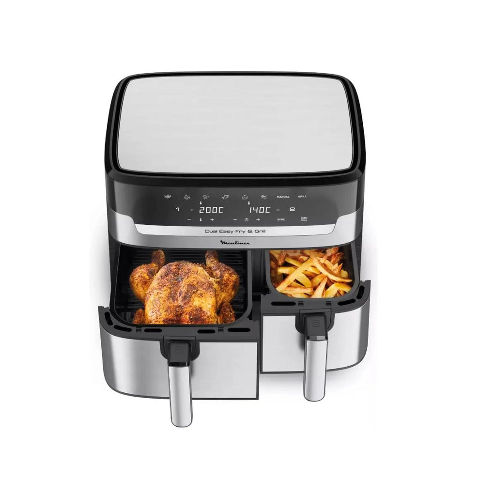 Friteuse sans huile Moulinex Air fryer Dual Easy Fry & Grill Inox 2 tiroirs EZ905D20