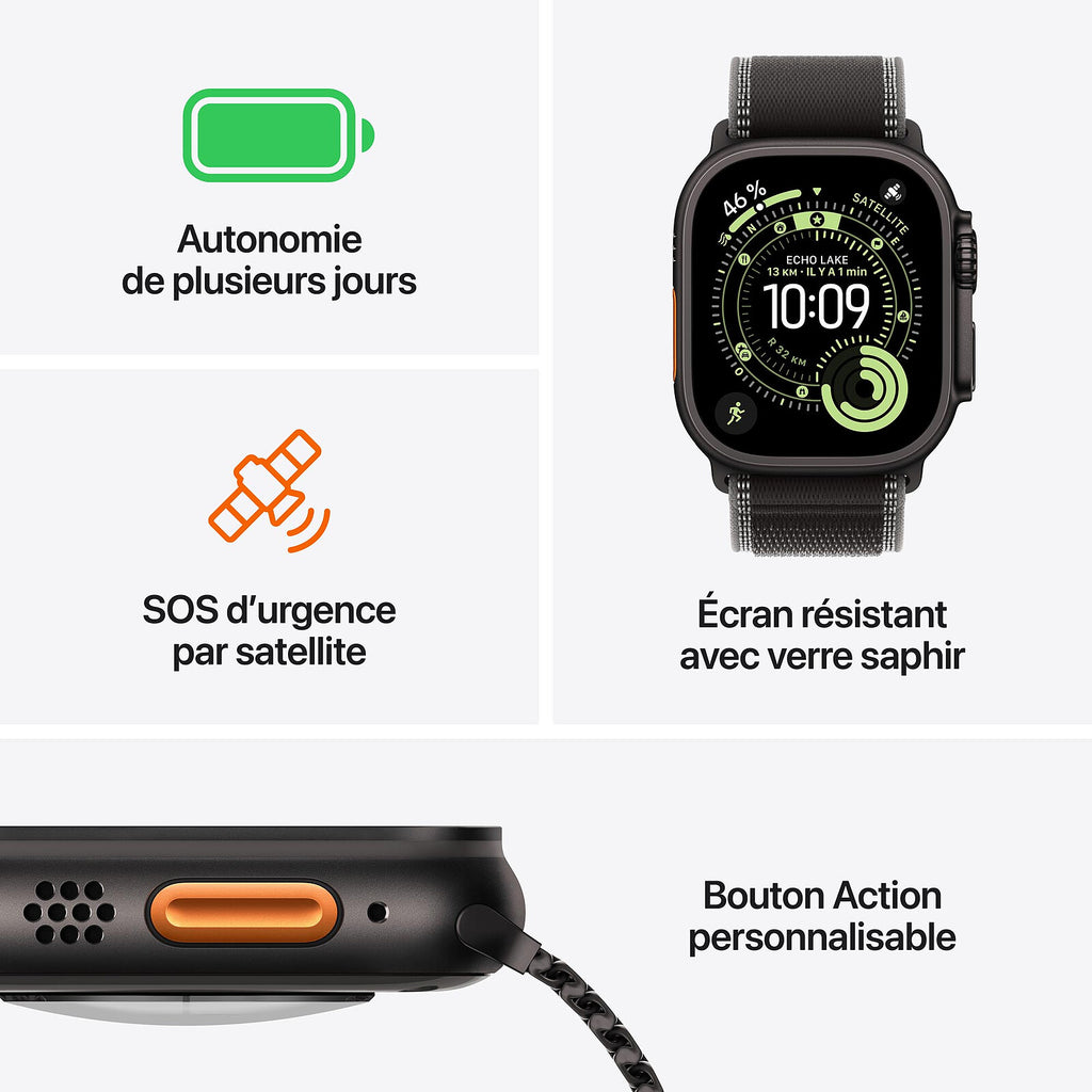 Apple Watch Ultra 3 GPS + Cellular 49 mm Titane Noir Boucle Alpine Noir S