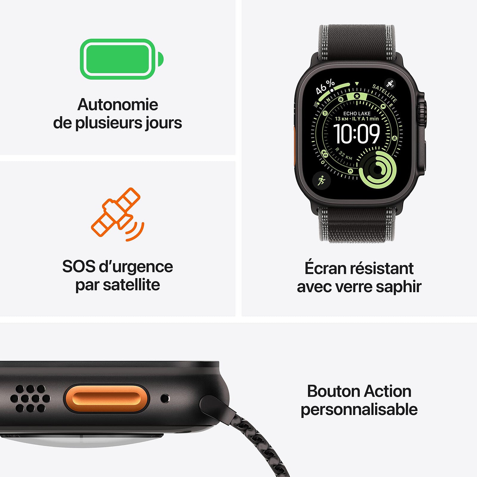 Apple Watch Ultra 3 GPS + Cellular 49 mm Titane Noir Boucle Alpine Noir S
